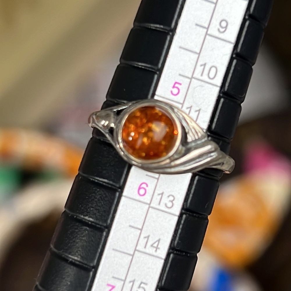 Amber Ring Sterling Silver Small